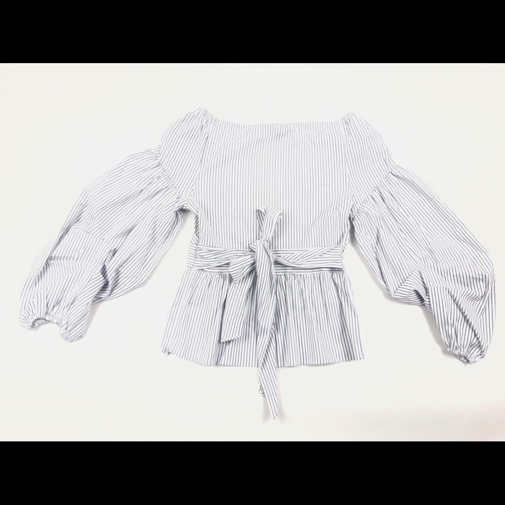 Express Striped Blouse V neck Women's Size XS White Ties on back - Picture 3 of 14